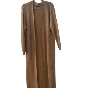 Floorlength brown cardigan knit sweater
